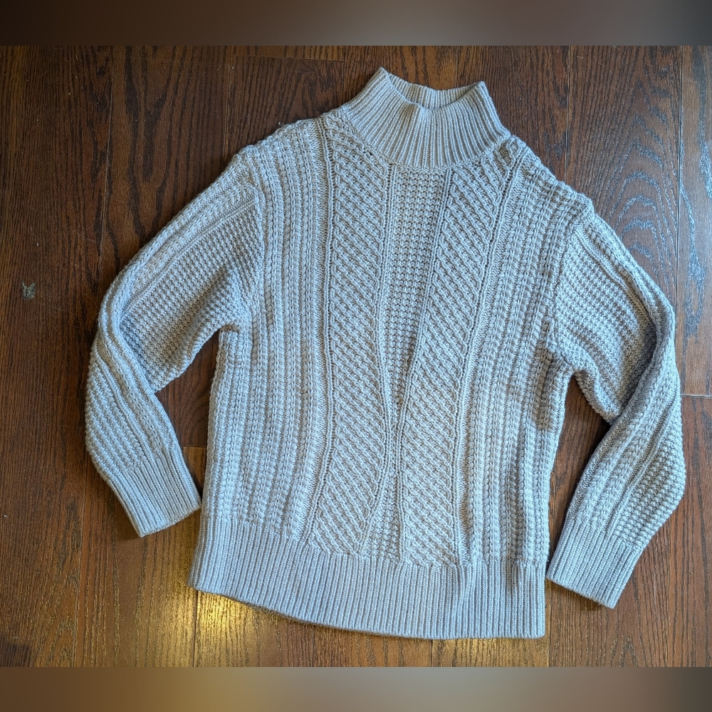 Reiss WOmen's Grey Cable Knit Mock Neck Sweater Sz S Fishermancore Warm Chunky